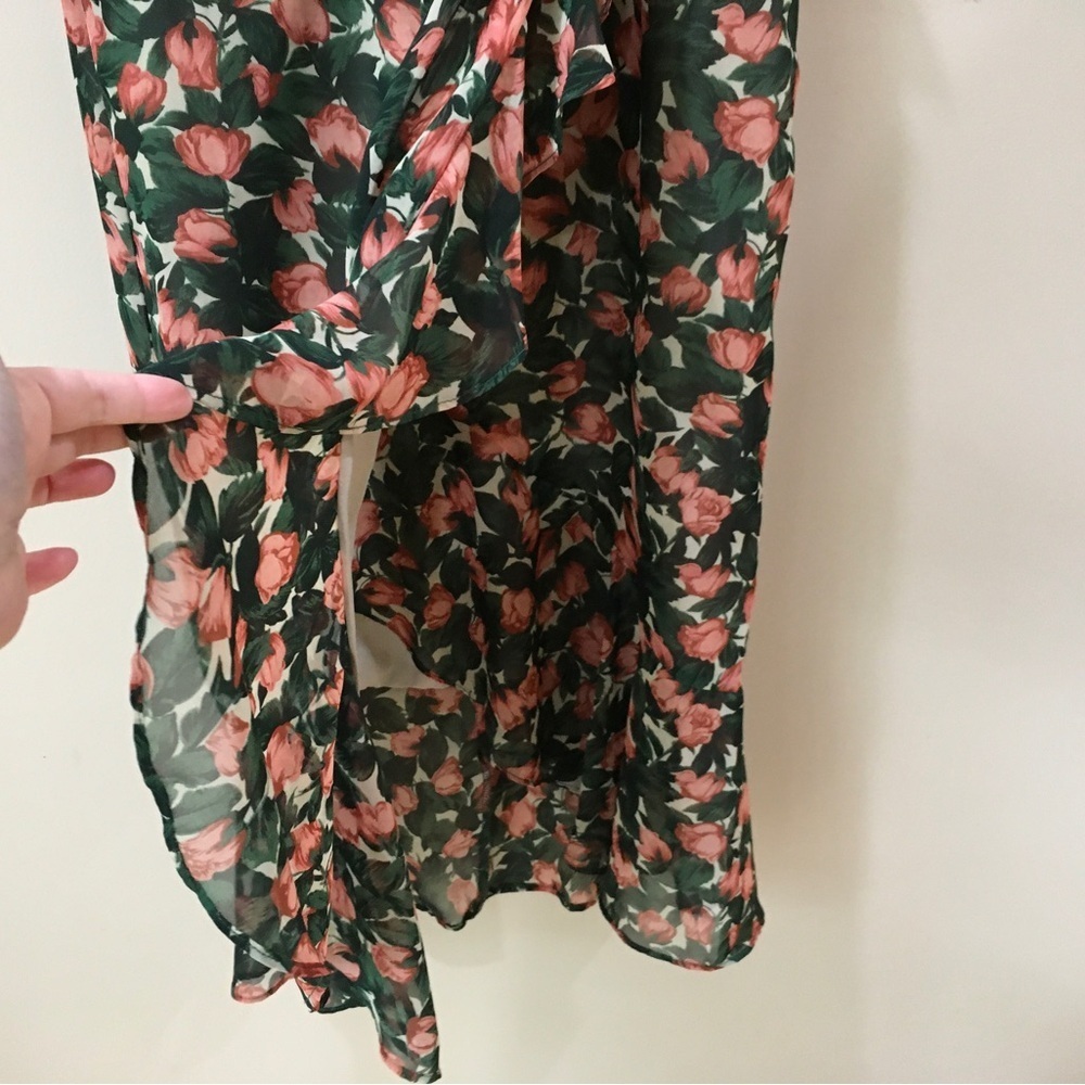 DRESS FORUM Midi Dress Wrap Floral Ruffle Cottagecore Womens Small Green Orange - Picture 7 of 7
